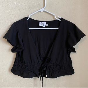 Black Princess Polly Drawstring Cropped Top